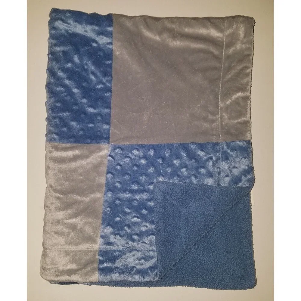 RN 119741 Blue Gray Patchwork Fleece Baby Blanket Lovey Minky Dot